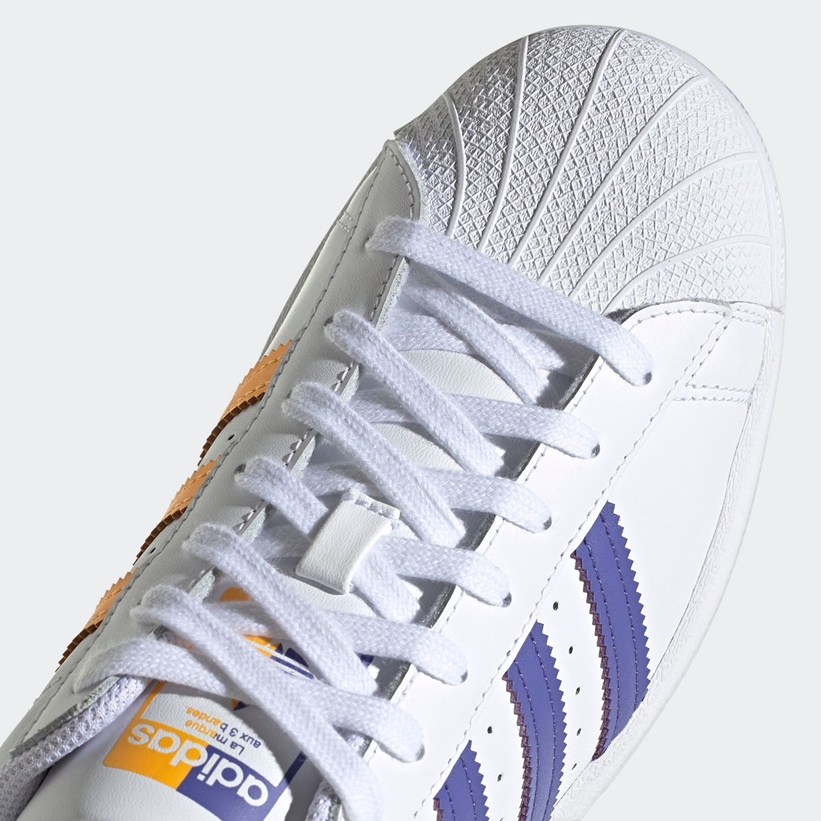 12/19 発売！左右非対称のアクセント adidas Originals SUPERSTAR “White/Blue/Purple” (アディダス オリジナルス スーパースター “ホワイト/ブルー/パープル”) [FX5526,FX5529]