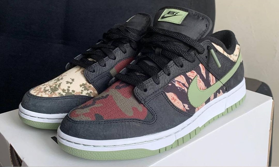 【国内 7/16、7/30 発売予定】ナイキ ダンク ロー SE “マルチカモ/ブラック/オイルグレー” (NIKE DUNK LOW SE “Multi Camo/Black/Oil Green”) [DH0957-001]