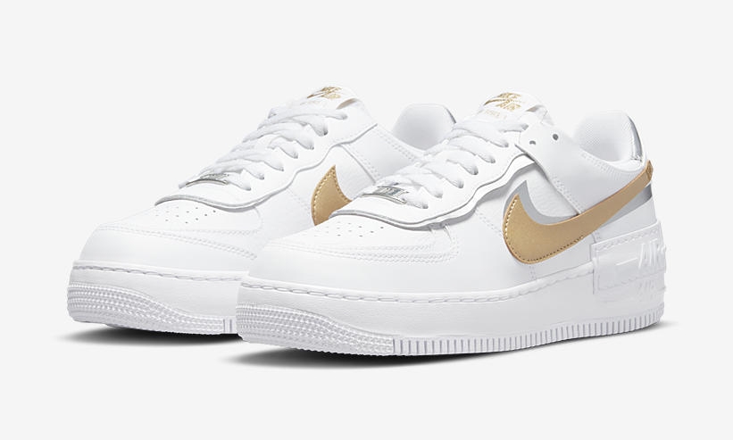 ナイキ ウィメンズ エア フォース 1 ロー シャドウ “ホワイト/メタリックゴールドシルバー” (NIKE WMNS AIR FORCE 1 LOW SHADOW “White/Metallic Gold/Metallic Silver”) [DM3064-100]