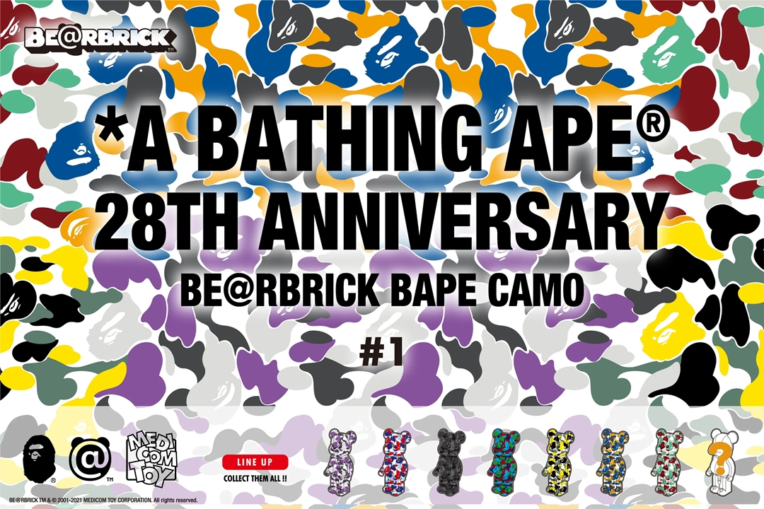 A BATHING APE 28周年 × BE@RBRICK "BAPE CAMO #1" が4/3 発売 (ア ベイシング エイプ ベアブリック)