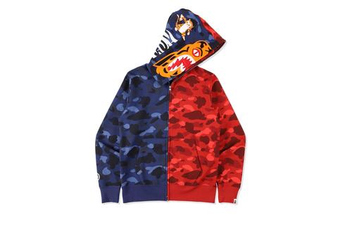 A BATHING APEから 人気のタイガーとシャークのモチーフを落とし込んだフーディ「COLOR CAMO TIGER SHARK HALF FULL ZIP HOODIE」が4/3 発売 (ア ベイシング エイプ)