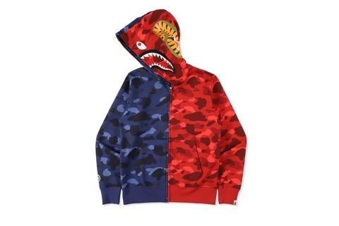 A BATHING APEから 人気のタイガーとシャークのモチーフを落とし込んだフーディ「COLOR CAMO TIGER SHARK HALF FULL ZIP HOODIE」が4/3 発売 (ア ベイシング エイプ)