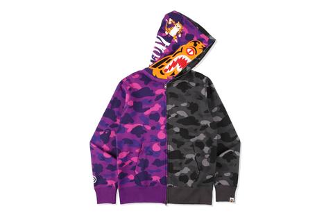 A BATHING APEから 人気のタイガーとシャークのモチーフを落とし込んだフーディ「COLOR CAMO TIGER SHARK HALF FULL ZIP HOODIE」が4/3 発売 (ア ベイシング エイプ)