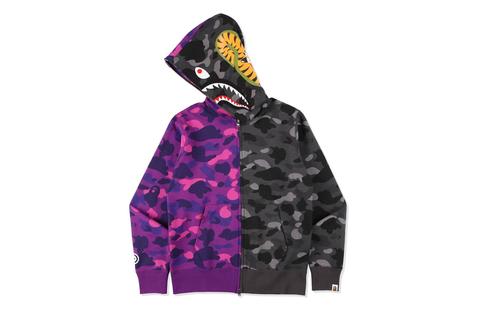 A BATHING APEから 人気のタイガーとシャークのモチーフを落とし込んだフーディ「COLOR CAMO TIGER SHARK HALF FULL ZIP HOODIE」が4/3 発売 (ア ベイシング エイプ)