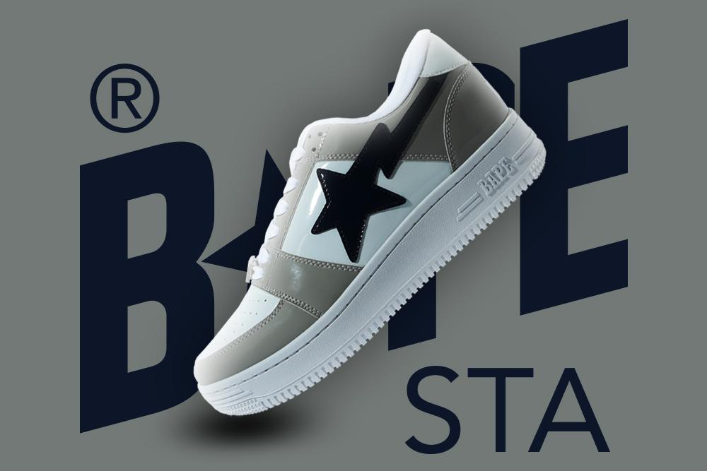 BAPE STA 新作！人気のパテント素材を使用した「BAPE STA LOW "Black/White"」が4/10 発売 (A BATHING APE ア ベイシング エイプ)