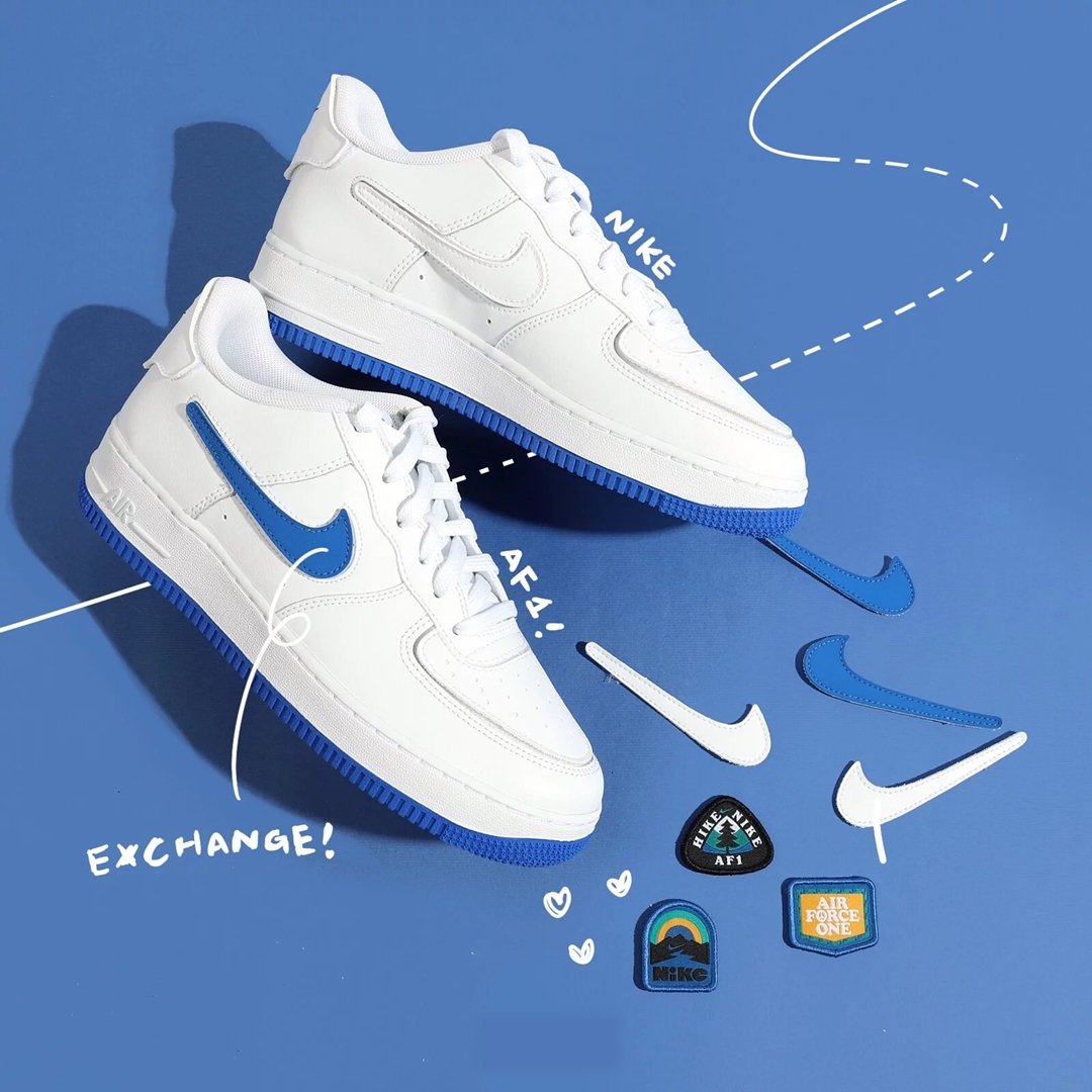 ナイキ GS エア フォース 1/1 ロー “ホワイト/サファイアブルー” (NIKE GS AIR FORCE 1/1 LOW “White/Sapphire Blue”) [DB4545-105]