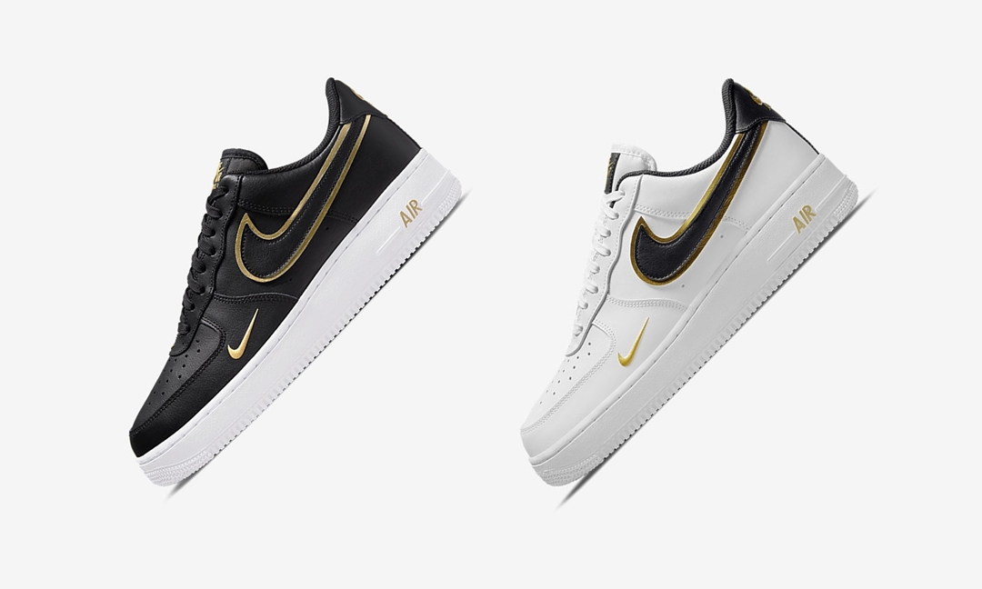 ナイキ エア フォース 1 ロー “ダブルスウッシュ/ブラック/ホワイト/メタリックゴールド” (NIKE AIR FORCE 1 LOW “Double Swoosh/Black/White/Metallic Gold”) [DA8481-001,100]