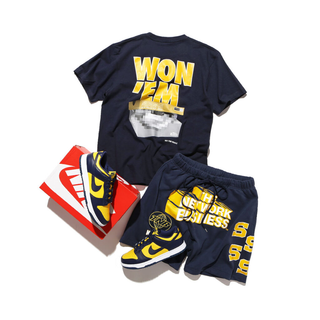 THE NETWORK BUSINESSからNIKE DUNK LOW RETRO “Varsity Maize”にフックアップしたTEE/ショーツが4/28 発売 (ザ・ネットワークビジネス)