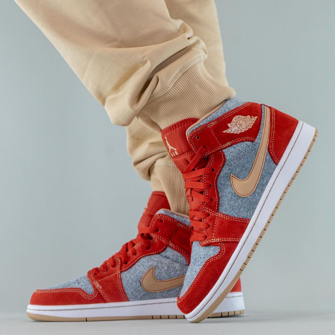 9/7 発売！ナイキ エア ジョーダン 1 ミッド “デニム/グレー/レッド” (NIKE AIR JORDAN 1 MID “Denim/Grey/Red”) [DM4352-600]