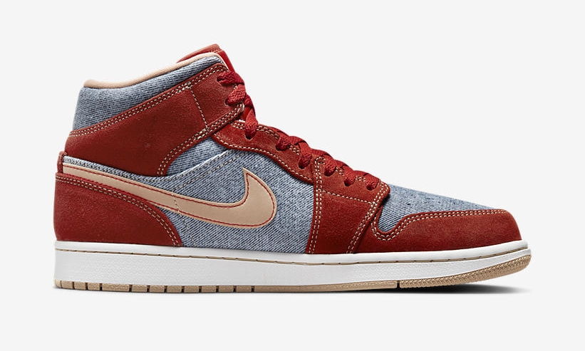 9/7 発売！ナイキ エア ジョーダン 1 ミッド “デニム/グレー/レッド” (NIKE AIR JORDAN 1 MID “Denim/Grey/Red”) [DM4352-600]