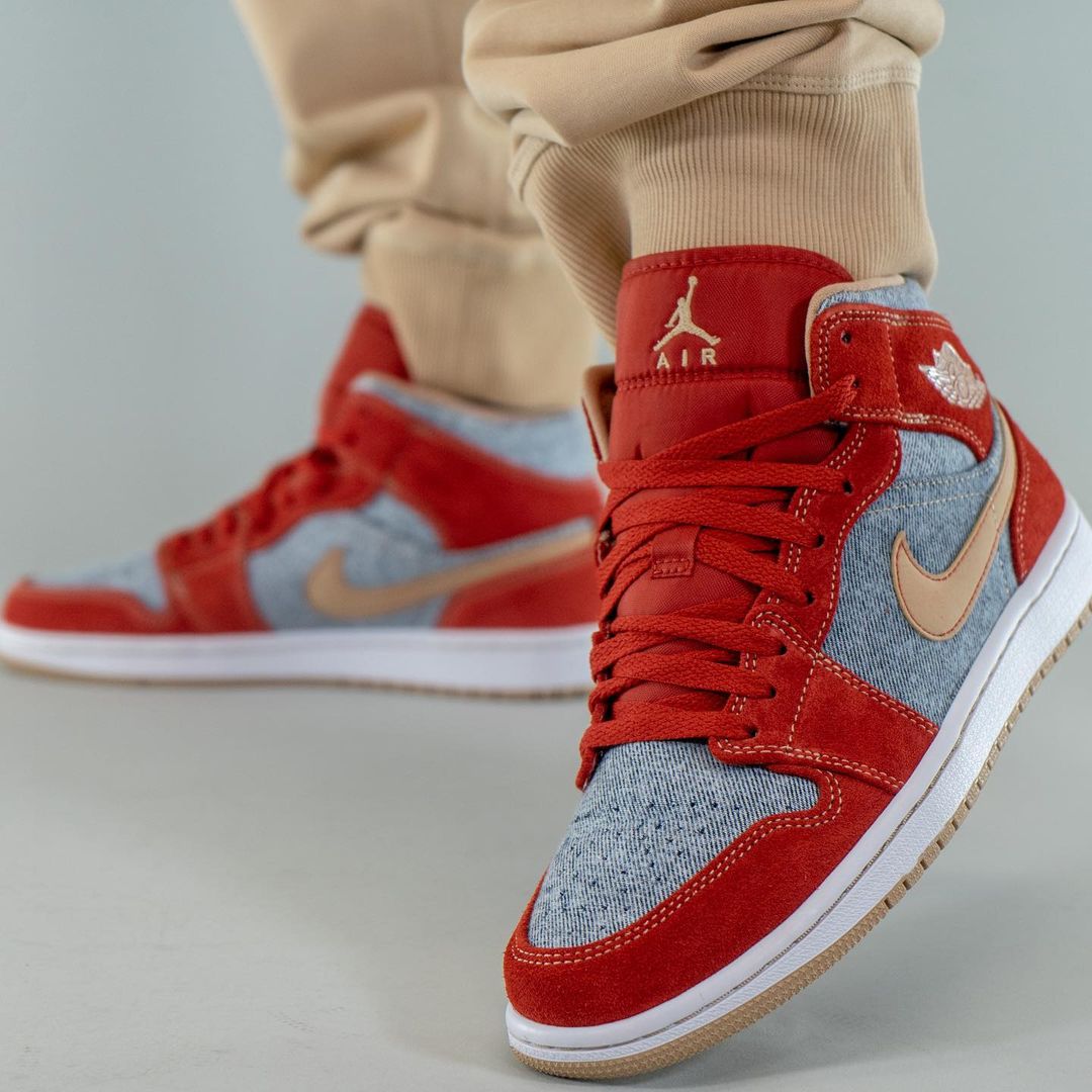 9/7 発売！ナイキ エア ジョーダン 1 ミッド “デニム/グレー/レッド” (NIKE AIR JORDAN 1 MID “Denim/Grey/Red”) [DM4352-600]