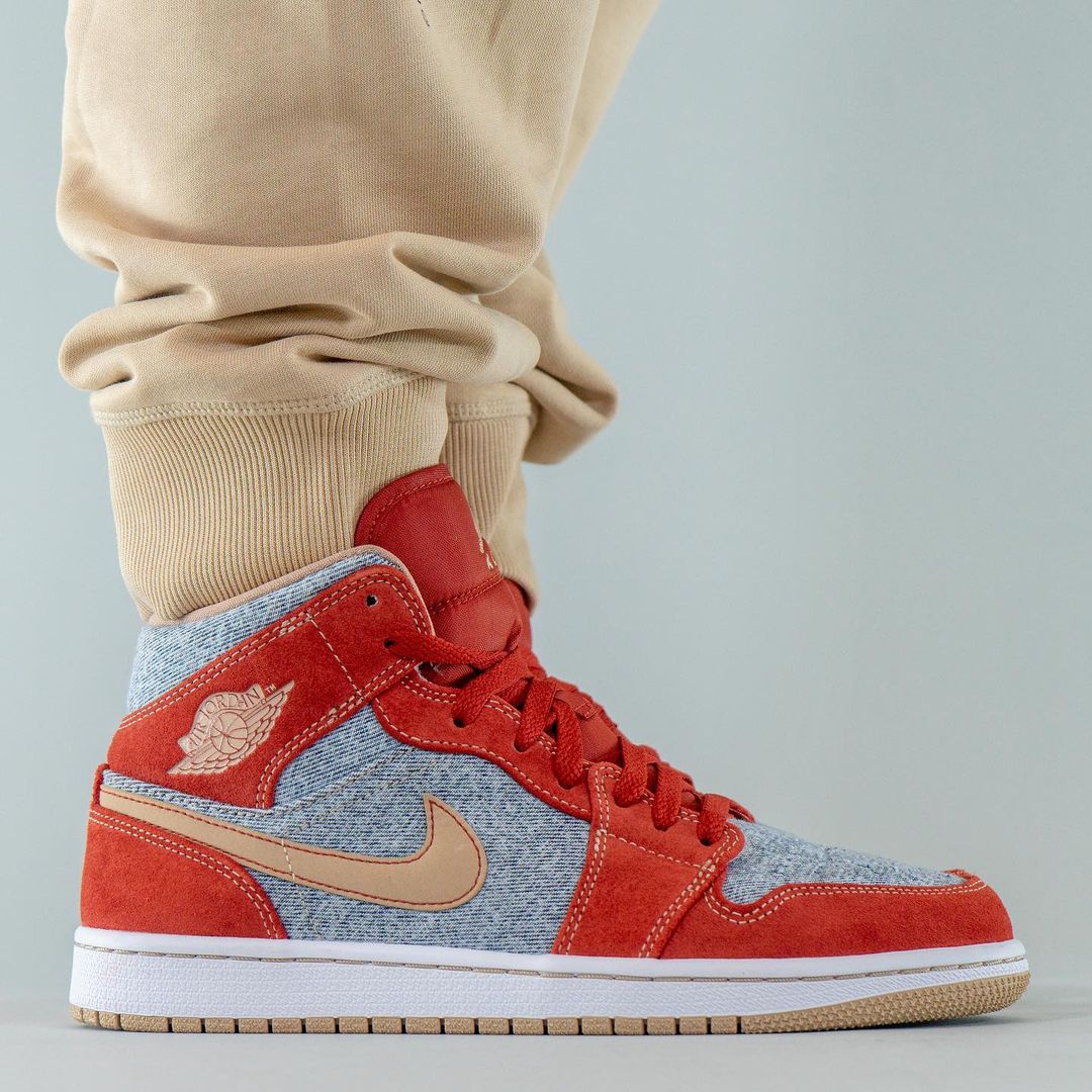 9/7 発売！ナイキ エア ジョーダン 1 ミッド “デニム/グレー/レッド” (NIKE AIR JORDAN 1 MID “Denim/Grey/Red”) [DM4352-600]