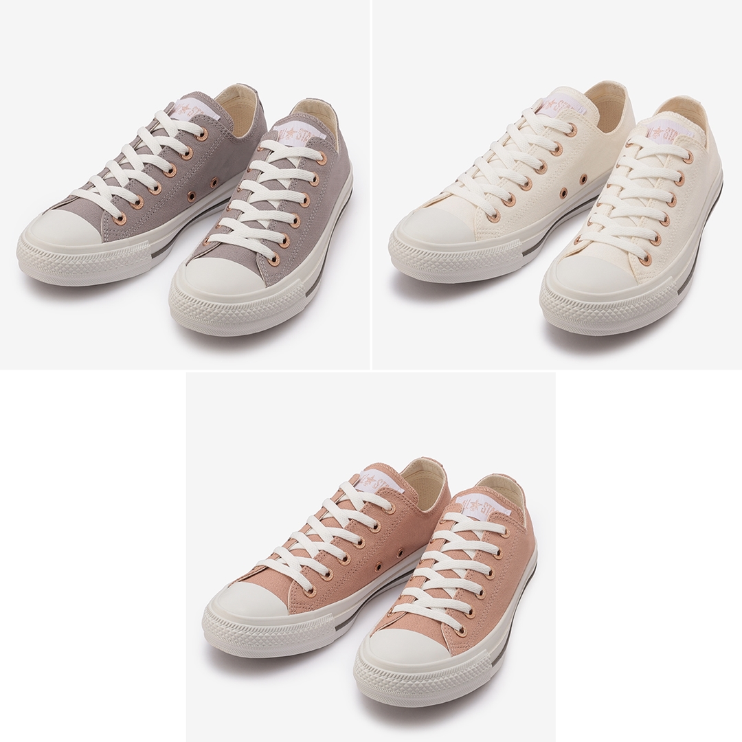 6/11 発売！「CONVERSE」刻印入り平ハトメと織ネームをピンクゴールドカラーで仕上げた CONVERSE ALL STAR FLATEYELETS PG OX (コンバース オールスター フラットアイレッツ　PG OX)