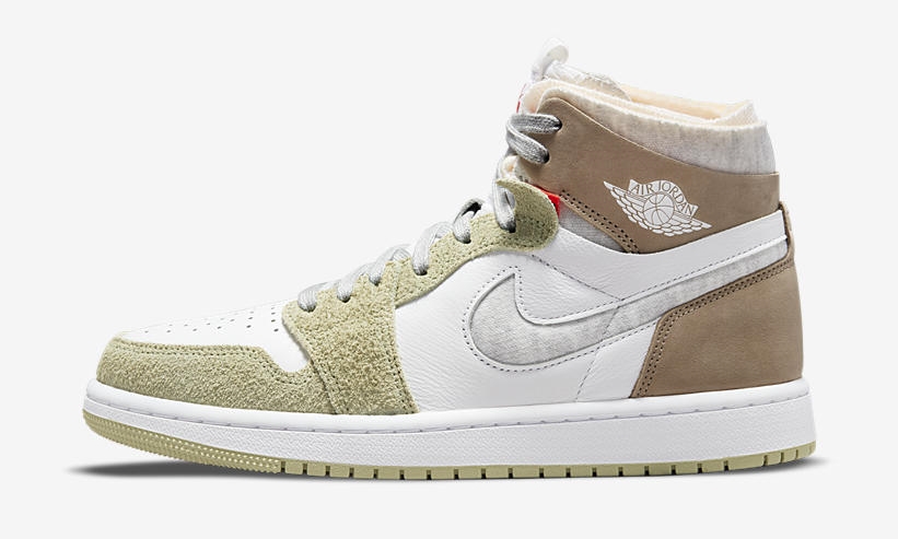 ナイキ ウィメンズ エア ジョーダン 1 ハイ ズーム “ホワイト/グレーヘザー/カーキ” (NIKE WMNS AIR JORDAN 1 HIGH ZOOM “White/Grey Heather/Olive Aura/Khaki”) [CT0979-102]