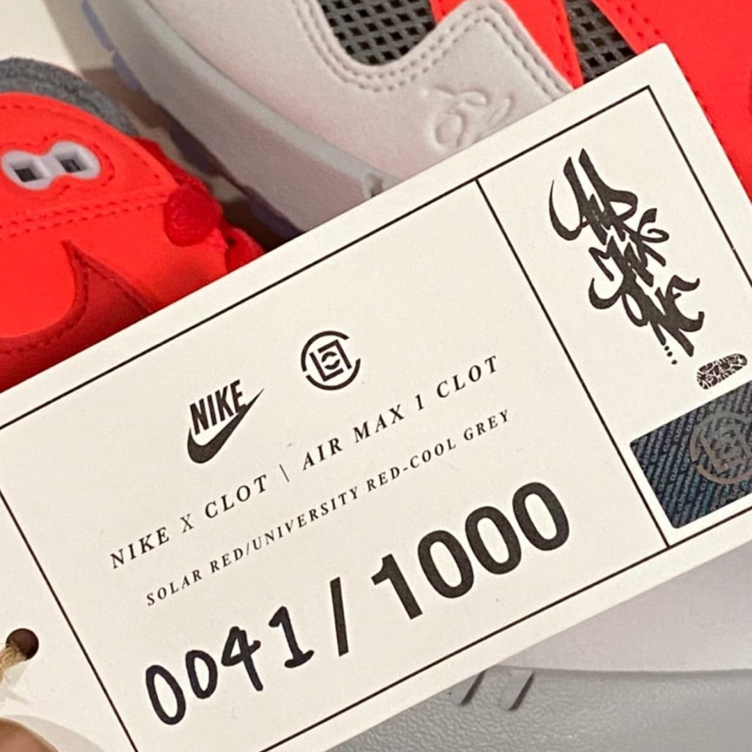 【海外 7/20 発売予定】Juice ストア限定！CLOT x NIKE AIR MAX 1 “Kiss Of Death/SOLAR RED” (クロット ナイキ エア マックス 1 “キス・オブ・デス/ソーラーレッド”)