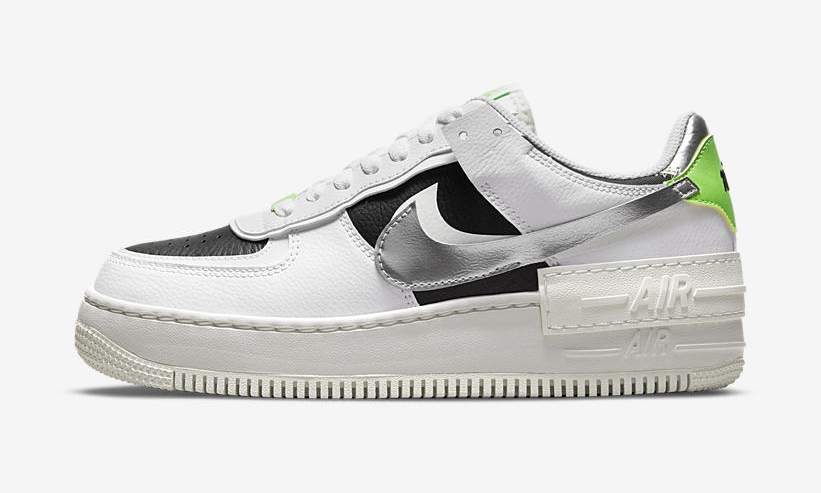 ナイキ ウィメンズ エア フォース 1 ロー シャドウ “クロームスウッシュ/ホワイト/ブラック” (NIKE WMNS AIR FORCE 1 LOW SHADOW “Chrome Swoosh/White/Black”) [DN8006-100]