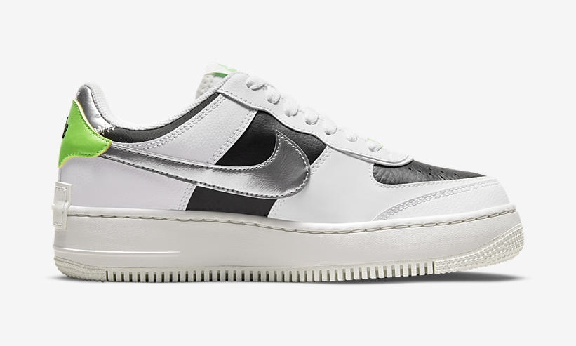 ナイキ ウィメンズ エア フォース 1 ロー シャドウ “クロームスウッシュ/ホワイト/ブラック” (NIKE WMNS AIR FORCE 1 LOW SHADOW “Chrome Swoosh/White/Black”) [DN8006-100]