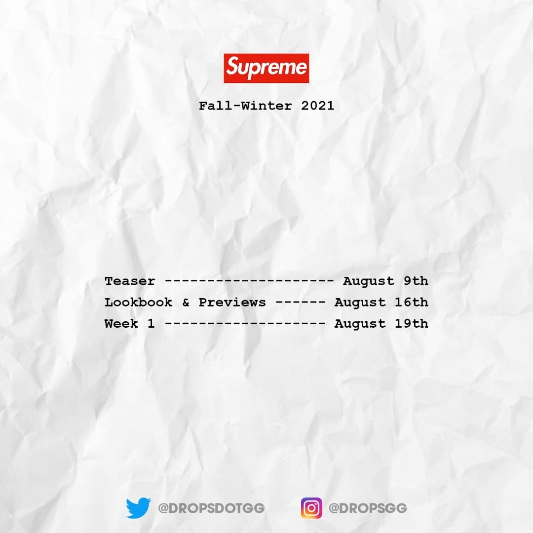 SUPREME 2021 FALL/WINTER 立ち上げは？スケジュール予定 (シュプリーム 2021年 秋冬)