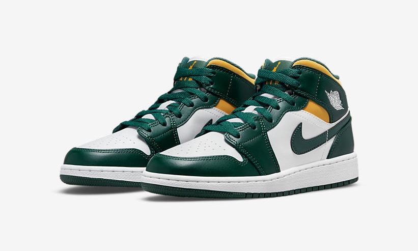 ナイキ GS エア ジョーダン 1 ミッド “ブラジル/シアトル・スーパーソニックス” (NIKE GS AIR JORDAN 1 MID “Brazil/Seattle Supersonics”) [554725-371]