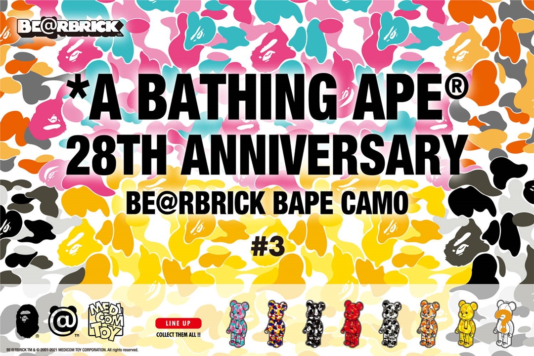 A BATHING APE 28周年 × BE@RBRICK “BAPE CAMO #3” が8/7 発売 (ア ベイシング エイプ ベアブリック)