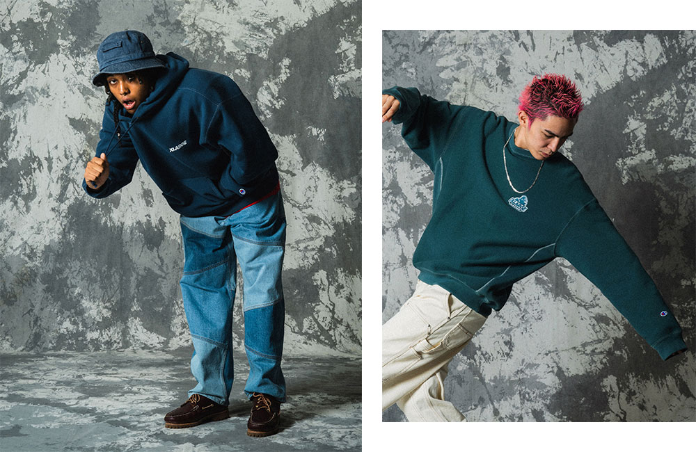 11/6 発売！XLARGE × Champion コラボレーション最新作のREVERSE WEAVE クルーネック/フーディ ​(エクストララージ チャンピオン)