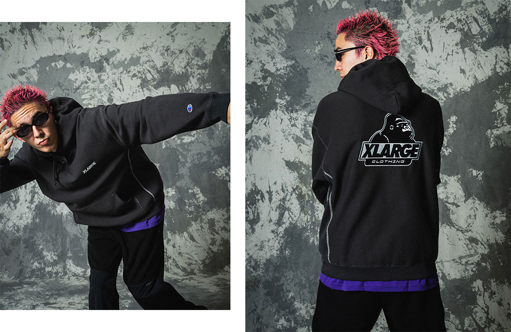 11/6 発売！XLARGE × Champion コラボレーション最新作のREVERSE WEAVE クルーネック/フーディ ​(エクストララージ チャンピオン)