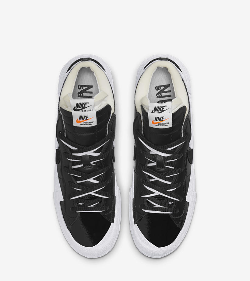 【国内 3/31 発売】sacai x NIKE BLAZER LOW PATENT “Black/White” (サカイ ナイキ ブレーザー ロー パテント) [DM6443-001/DM6443-100]