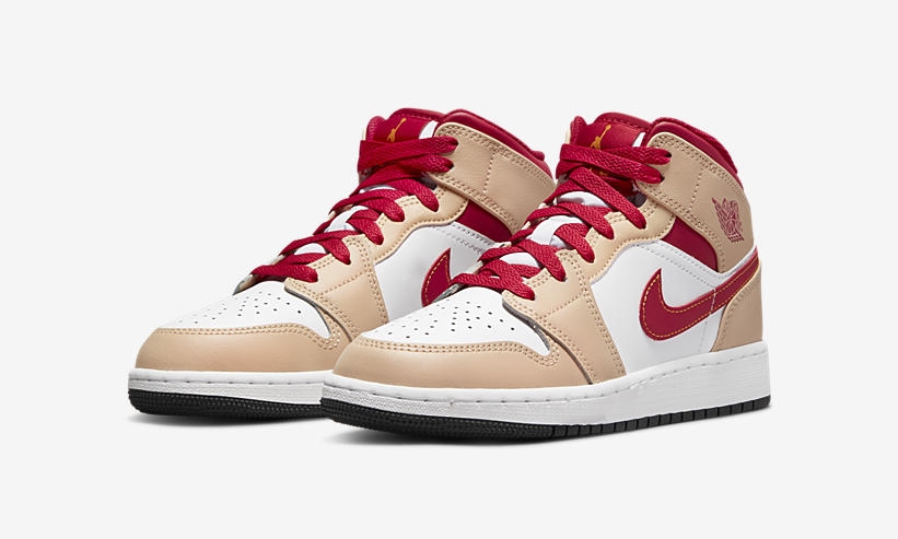 2022年 発売予定！ナイキ GS エア ジョーダン 1 ミッド “ベージュ/レッド” (NIKE GS AIR JORDAN 1 MID “Beige/Red”) [554725-201]