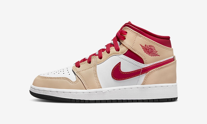 2022年 発売予定！ナイキ GS エア ジョーダン 1 ミッド “ベージュ/レッド” (NIKE GS AIR JORDAN 1 MID “Beige/Red”) [554725-201]