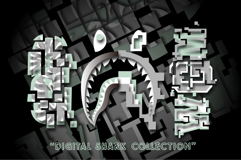 A BATHING APE 2022年春夏シーズン新柄でシャークデザインを8Bit調にデフォルメ化した「DIGITAL SHARK COLLECTION」が1/7、1/8 発売 (ア ベイシング エイプ)