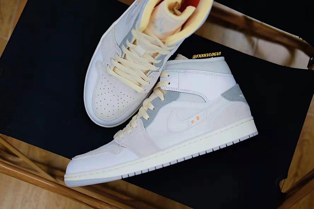 【国内 6/6 発売】ナイキ エア ジョーダン 1 ミッド SE クラフト “インサイドアウト/ホワイト/グレー” (NIKE AIR JORDAN 1 MID SE CRAFT “Inside Out/White/Grey”) [DM9652-100]