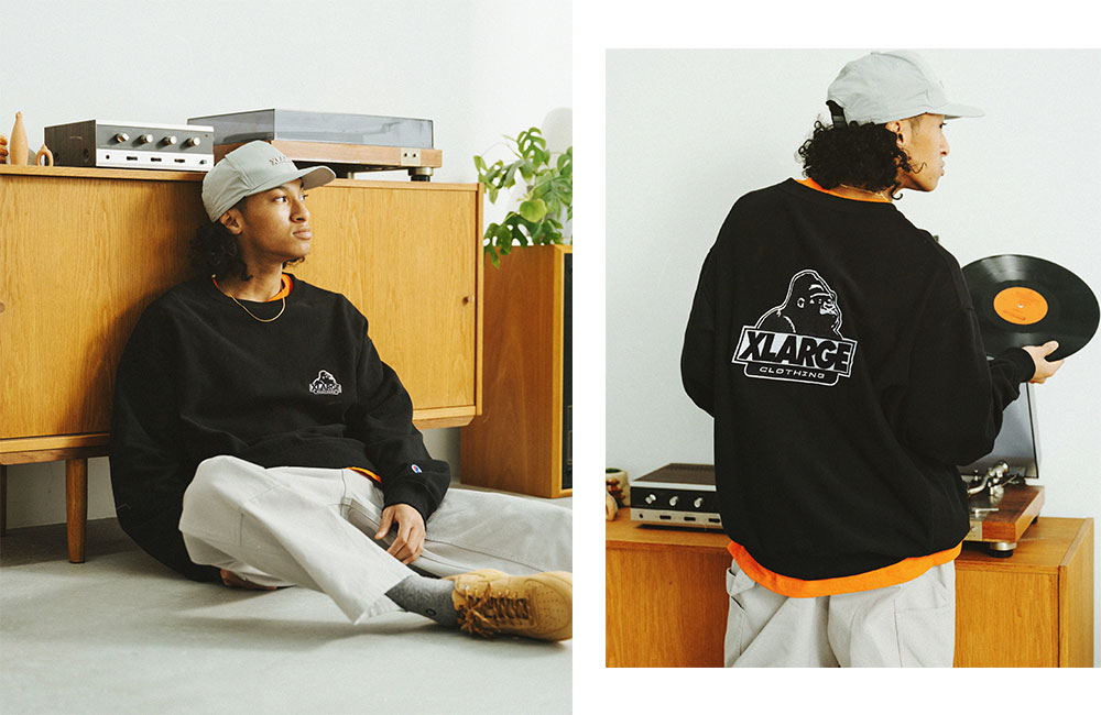 3/5 発売！XLARGE × Champion コラボレーション最新作のREVERSE WEAVE クルーネックスウェット ​(エクストララージ チャンピオン)