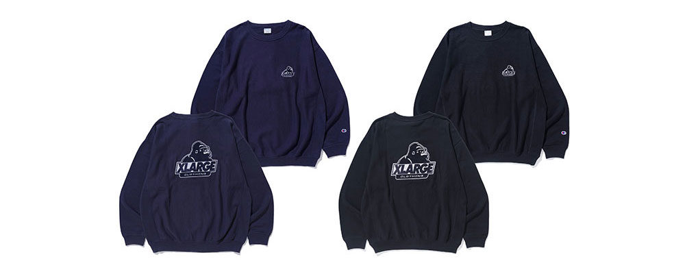 3/5 発売！XLARGE × Champion コラボレーション最新作のREVERSE WEAVE クルーネックスウェット ​(エクストララージ チャンピオン)