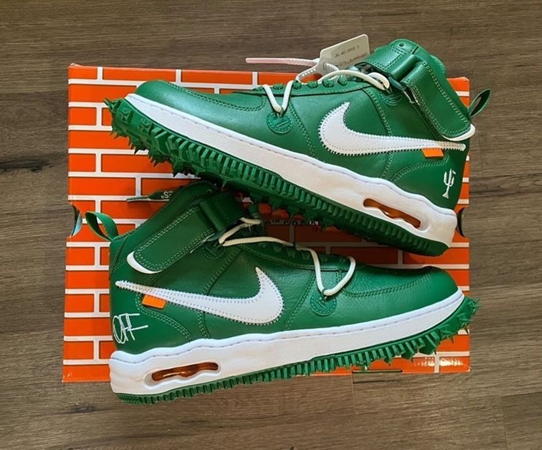 【国内 4/28 発売】OFF-WHITE x NIKE AIR FORCE 1 MID SP “Pine Green” (オフホワイト ナイキ エア フォース 1 ミッド SP “パイングリーン”) [DR0500-300]