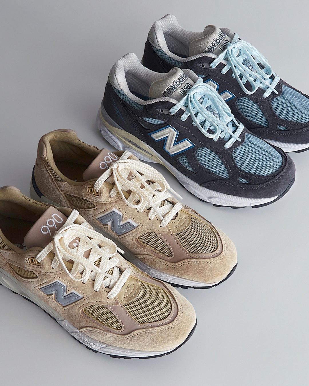 【国内 9/9 発売】KITH限定カラー！New Balance Made in USA M990v2 KS2 “Tan”/M990v3 KS3 “Steel Blue” (キス ニューバランス メイド イン USA “タン/スティールブルー”)