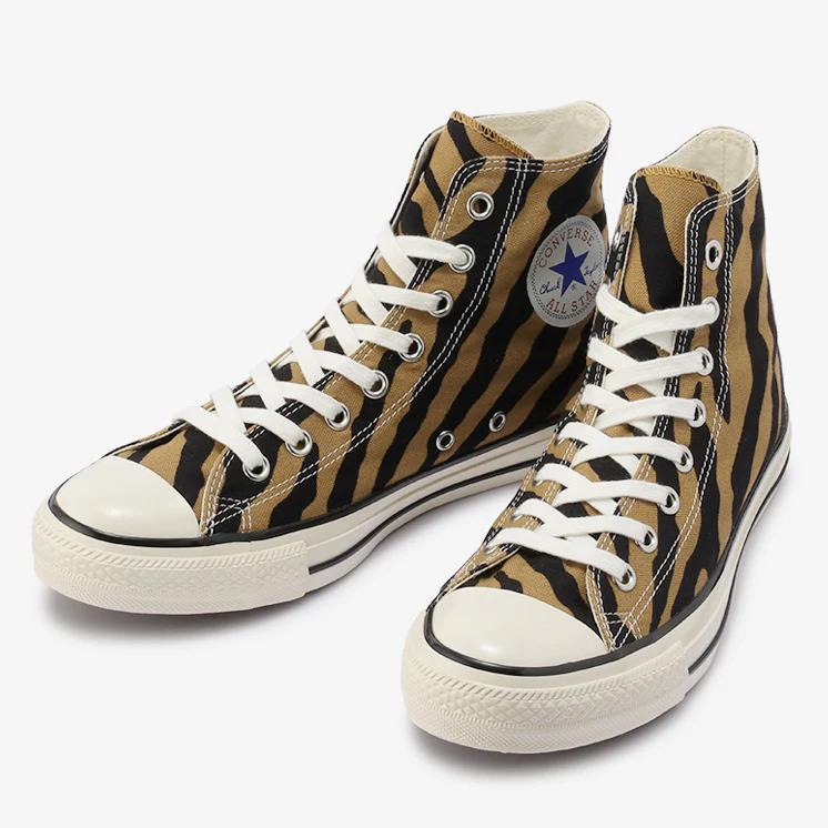 【国内 10/14 発売】洗い加工を施したキャンバスにタイガー柄をプリントした CONVERSE ALL STAR US BROWNTIGER OX/HI (コンバース オールスター US ブラウンタイガー)