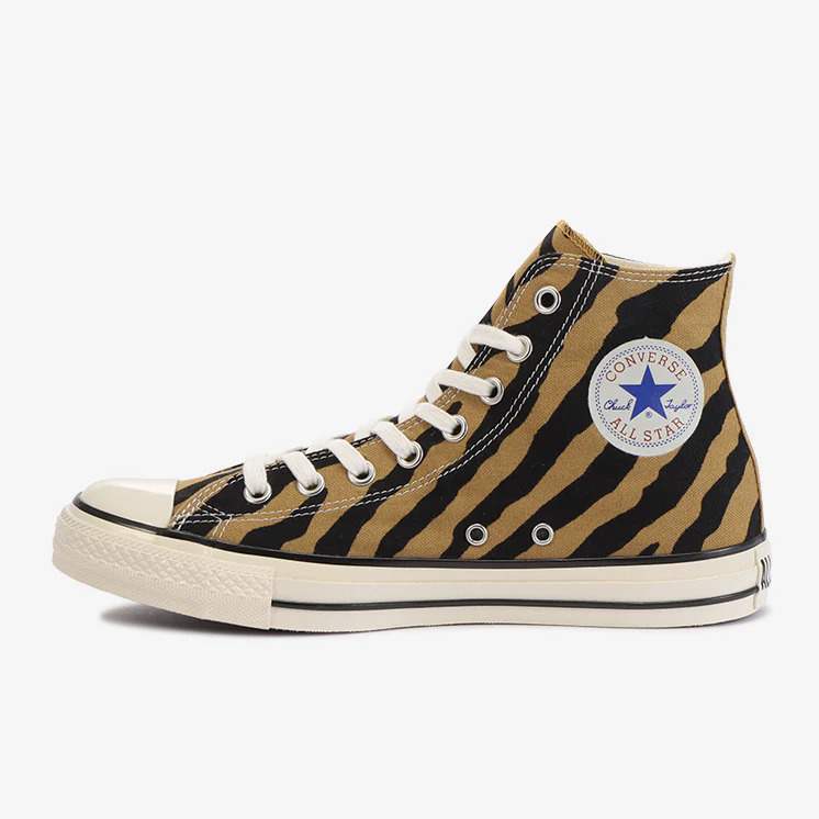 【国内 10/14 発売】洗い加工を施したキャンバスにタイガー柄をプリントした CONVERSE ALL STAR US BROWNTIGER OX/HI (コンバース オールスター US ブラウンタイガー)