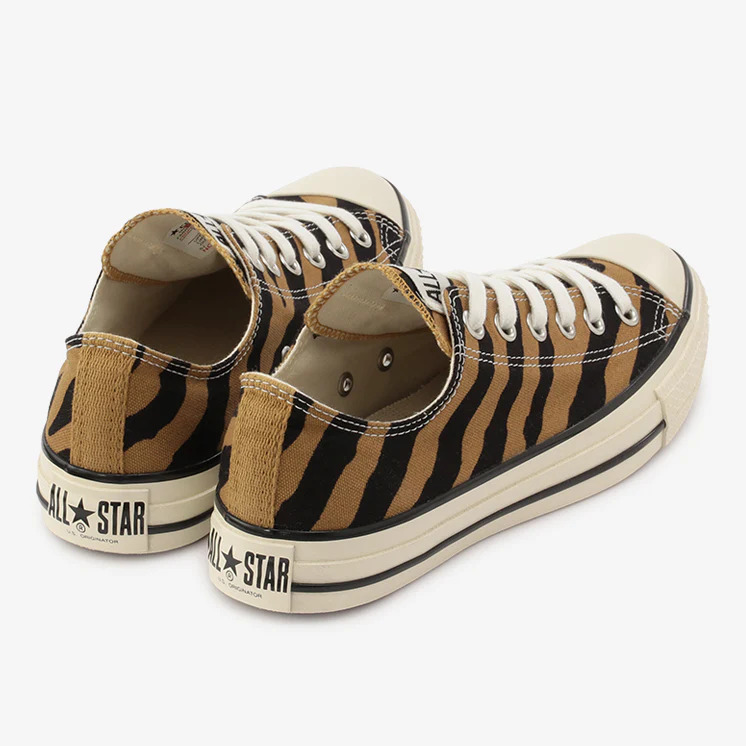 【国内 10/14 発売】洗い加工を施したキャンバスにタイガー柄をプリントした CONVERSE ALL STAR US BROWNTIGER OX/HI (コンバース オールスター US ブラウンタイガー)