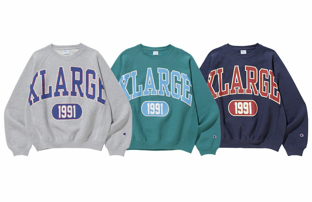 XLARGE × Champion コラボレーション最新作のREVERSE WEAVE クルーネックスウェット/スウェットパンツが10/22 発売 ​(エクストララージ チャンピオン)