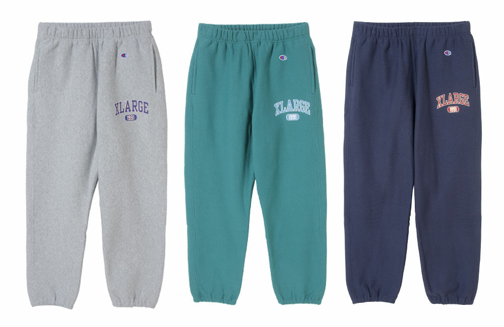 XLARGE × Champion コラボレーション最新作のREVERSE WEAVE クルーネックスウェット/スウェットパンツが10/22 発売 ​(エクストララージ チャンピオン)