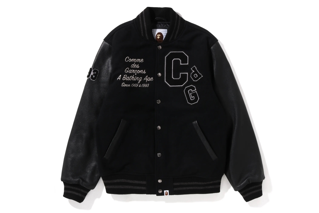 A BATHING APE × COMME des GARÇONS “VARSITY JACKET”が1/9 からBAPE STORE COMME des GARÇONS OSAKAにて限定発売 (ア ベイシング エイプ コム デ ギャルソン)