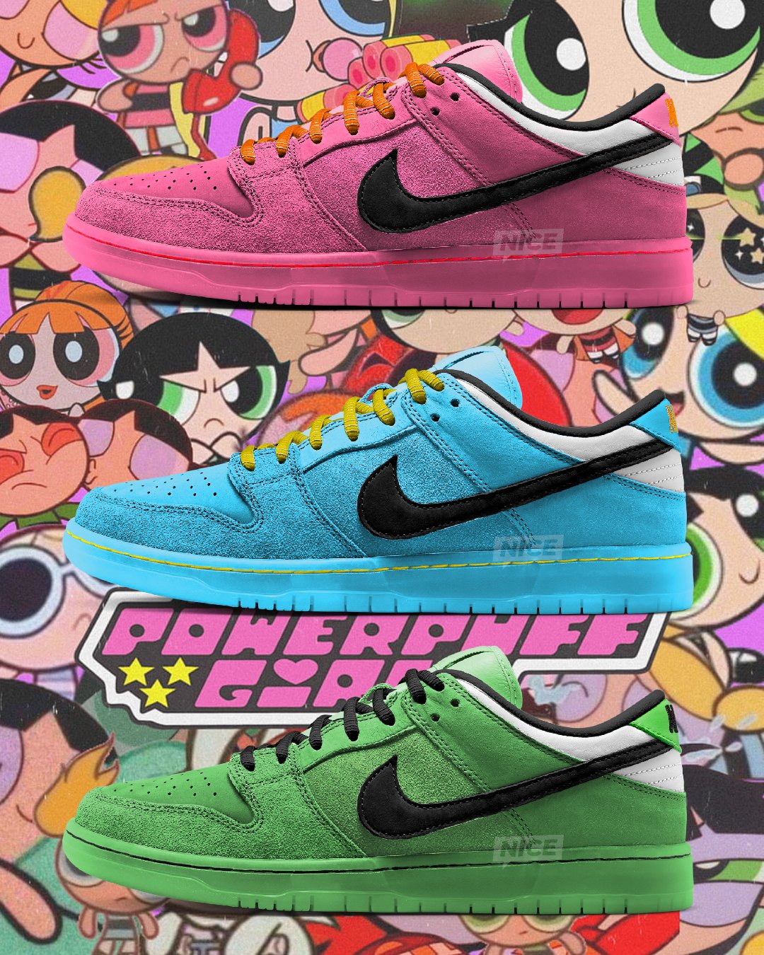 【国内 12/14、12/15 発売】The Powerpuff Girls x NIKE SB DUNK LOW (パワーパフガールズ ナイキ SB ダンク ロー) [FD2631-600/FZ8320-400/FZ8319-300]