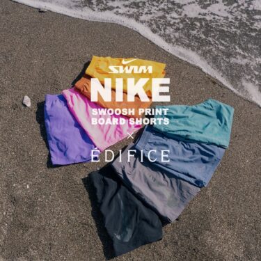 【4月下旬 発売】水陸着用可能 EDIFICE × NIKE SWIM Swash print boardshorts (エディフィス ナイキ スウォッシュ プリント ボードショーツ)