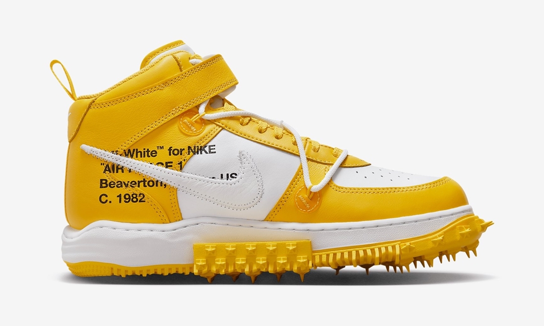 【国内 11/9 発売】OFF-WHITE x NIKE AIR FORCE 1 MID SP “White/Varsity Maize” (オフホワイト ナイキ エア フォース 1 ミッド SP “ホワイト/バーシティメイズ”) [DR0500-101]