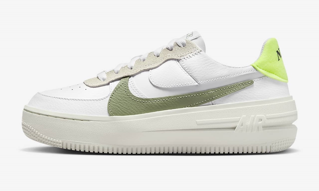 海外発売！ナイキ エア フォース 1 ロー プラットフォーム “ホワイト/オイルグリーン” (NIKE AIR FORCE 1 LOW PLTAFORM/PLT.AF.ORM “White/Oil Green”) [FJ4739-100]