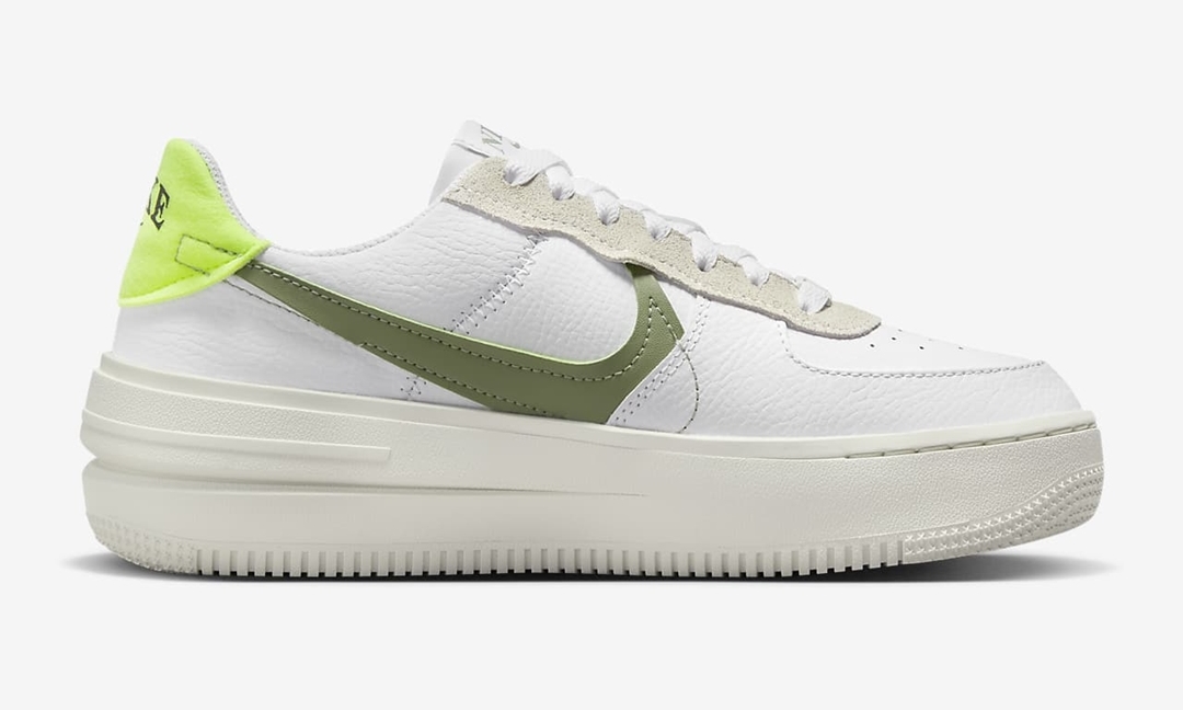 海外発売！ナイキ エア フォース 1 ロー プラットフォーム “ホワイト/オイルグリーン” (NIKE AIR FORCE 1 LOW PLTAFORM/PLT.AF.ORM “White/Oil Green”) [FJ4739-100]