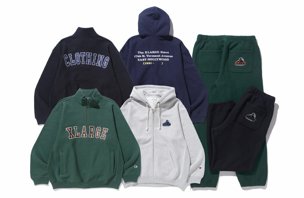 XLARGE × Champion コラボレーション最新作のREVERSE WEAVE スウェット3型が10/28 発売 ​(エクストララージ チャンピオン)