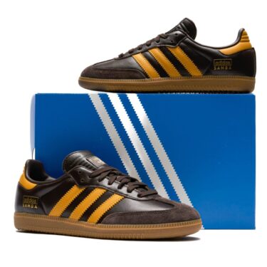 海外発売！アディダス オリジナルス サンバ OG “ダークブラウン/プリラブドイエロー” (adidas Originals SAMBA OG “Dark Brown/Preloved Yellow”) [IG6174]