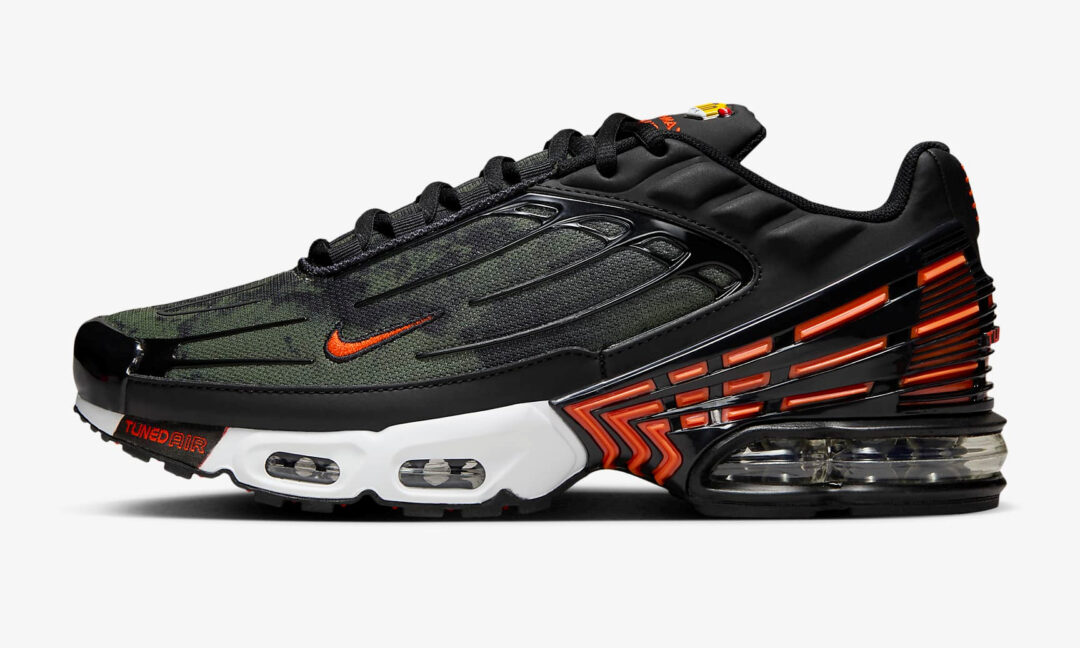 海外発売！ナイキ エア マックス プラス 3 “ブラック/ミディアムオリーブ/セフティオレンジ” (NIKE AIR MAX PLUS 3 “Black/Medium Olive/Safety Orange”) [FV6914-001]