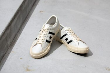 【国内 1/19 発売】履き込まれたような柔らかさのある上質なスムースレザーを採用した CONVERSE STAR&BARS US LEATHER “White/Black” (コンバース スター＆バーズ US レザー “ホワイト/ブラック”)